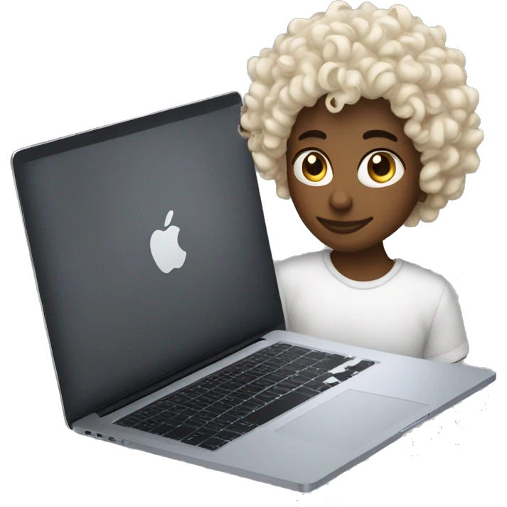 curly hair person + macbook pro emoji