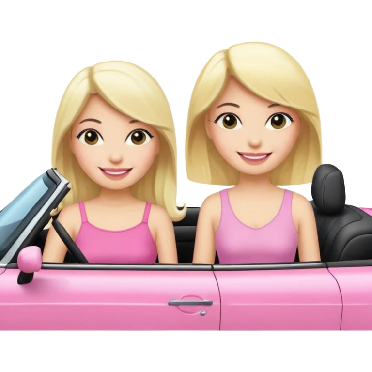 Best friends in pink convertible one blonde girl  one girl with black hair. Two best girl friends in car  emoji