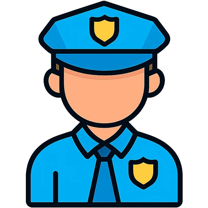 police officer icon with police cap and badge, clean and modern style emoji