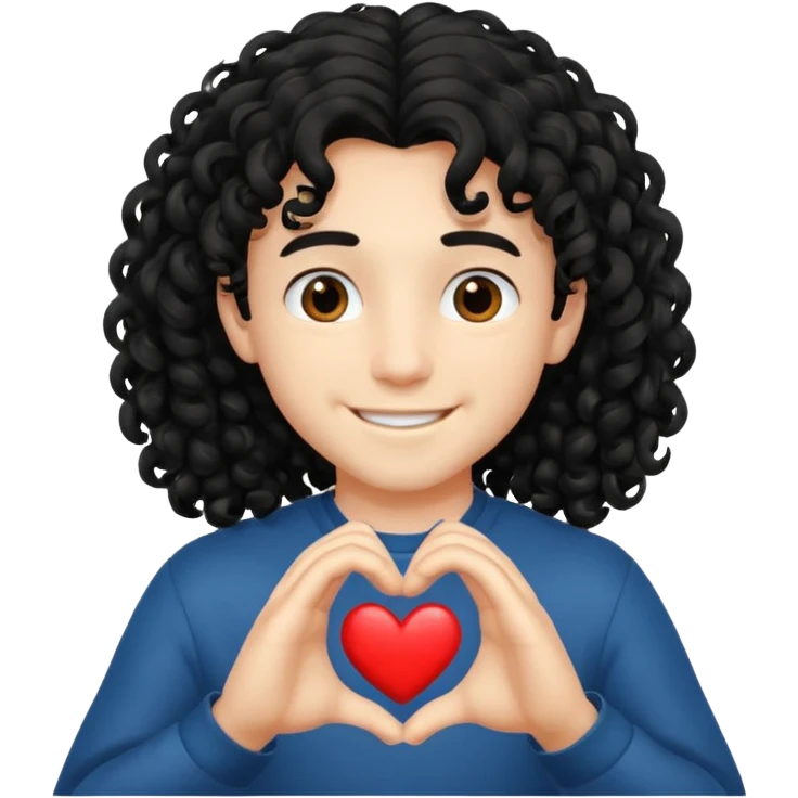 Un garçon beau qui fait un cœur avec des cheveux noir long et bouclé emoji