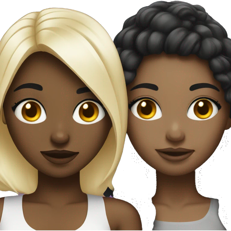 Black girl black hair and white blonde girl partying emoji