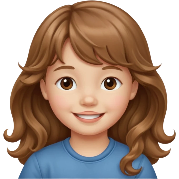 Please generate a portrait of a toddler with long, wavy, light brown hair, bangs. and is smiling

 emoji