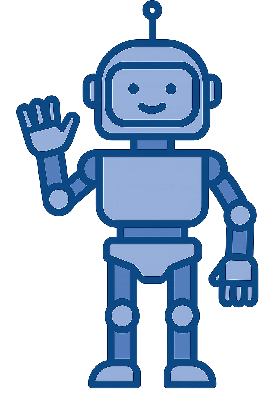 blue robot waving, friendly and simple, modern illustration style emoji