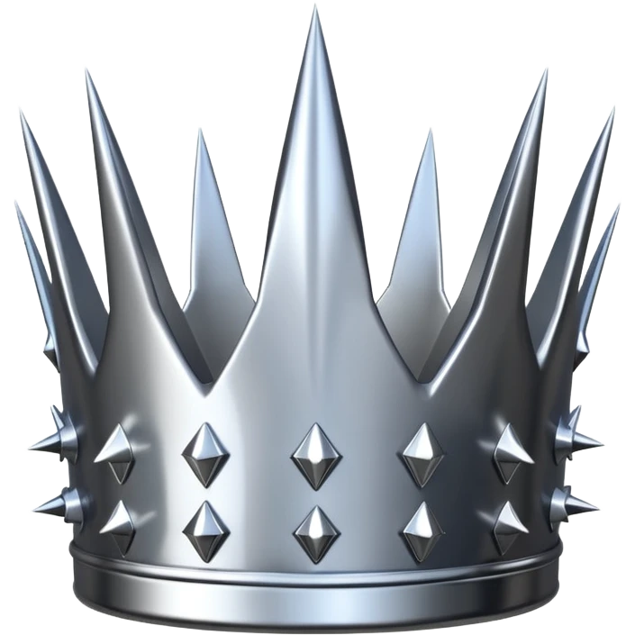 A spiked crown emoji made of silver chrome, sharp yet rounded metallic spikes, glossy reflections, aggressive luxury swag aesthetic, iOS emoji style, centered, clean white background emoji