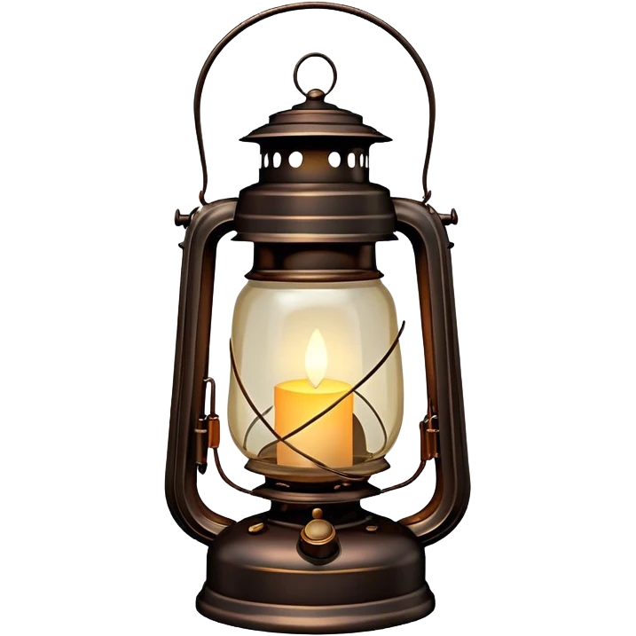 Cinematic Realistic Lantern, an old-fashioned glass lantern with a warm flickering glow, delicate details on the metal handle, softly illuminating the surrounding darkness, glowing with a comforting and nostalgic charm. emoji