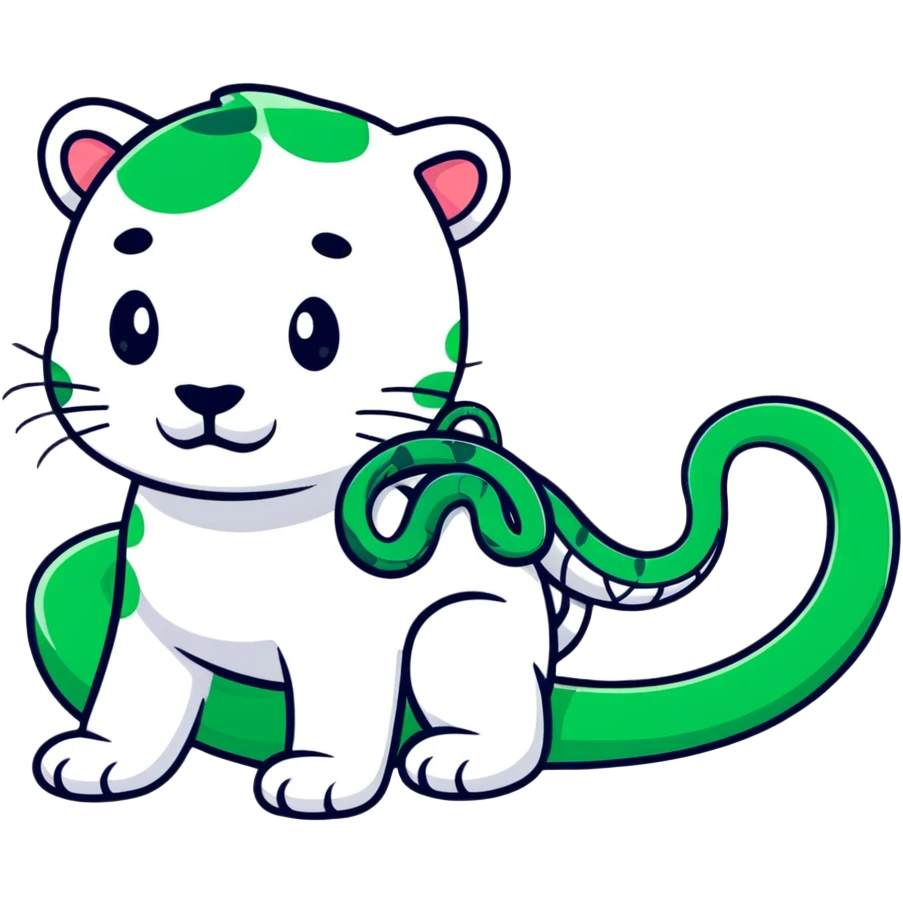 Minimalist Maya-style jaguar and snake as message symbols, white and deep green only, flat design with clean lines emoji