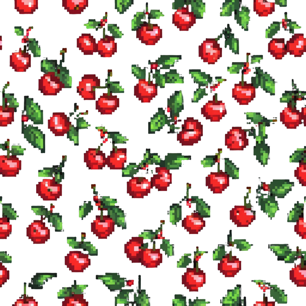 Pixel art of a small bunch of red cherries with green stems emoji