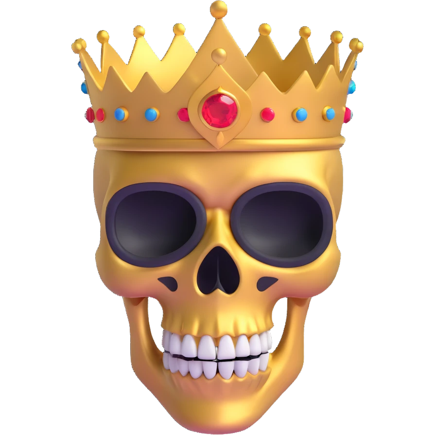3D skull wearing a ski mask and a golden crown emoji