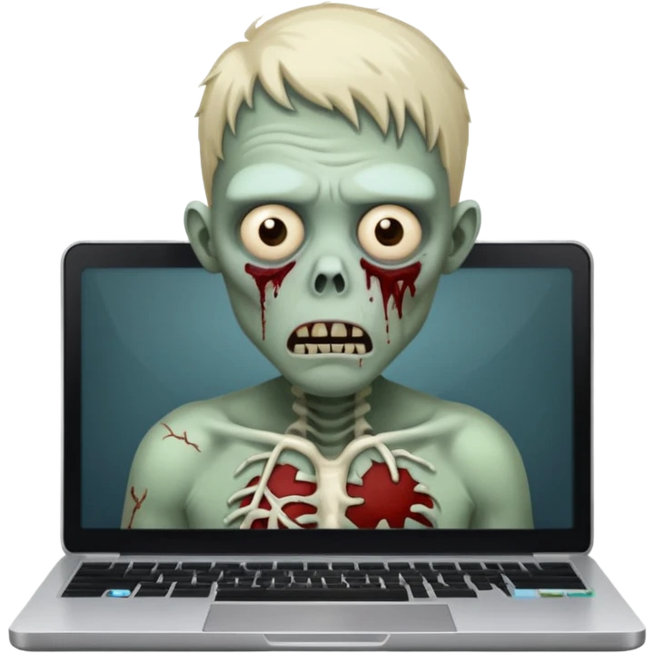 A tired sad zombie behind a laptop emoji
