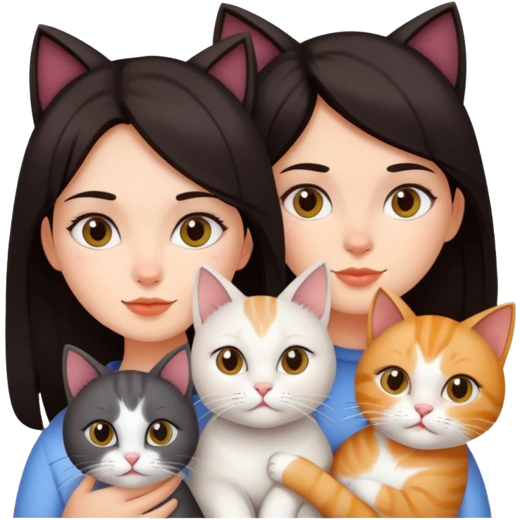 a dark hair girl with two cats emoji