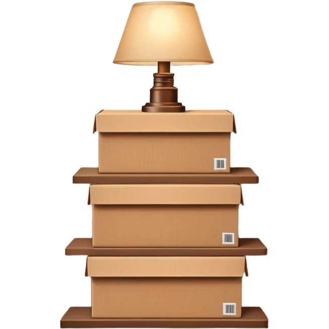 shelf with packages and a single glowing lamp above, minimalist emoji