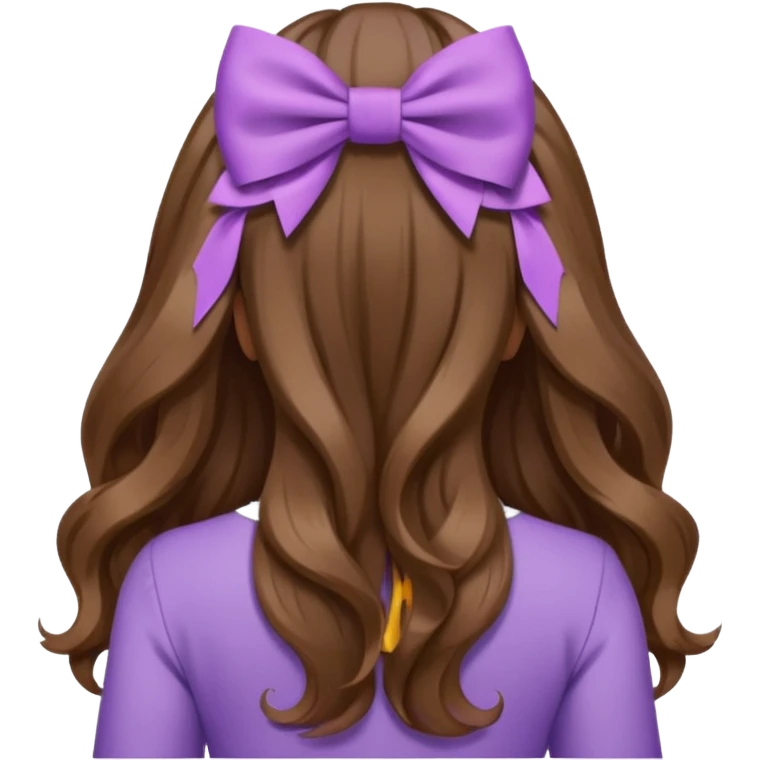 long wavy brown hair from behind with a medium lilac bow emoji