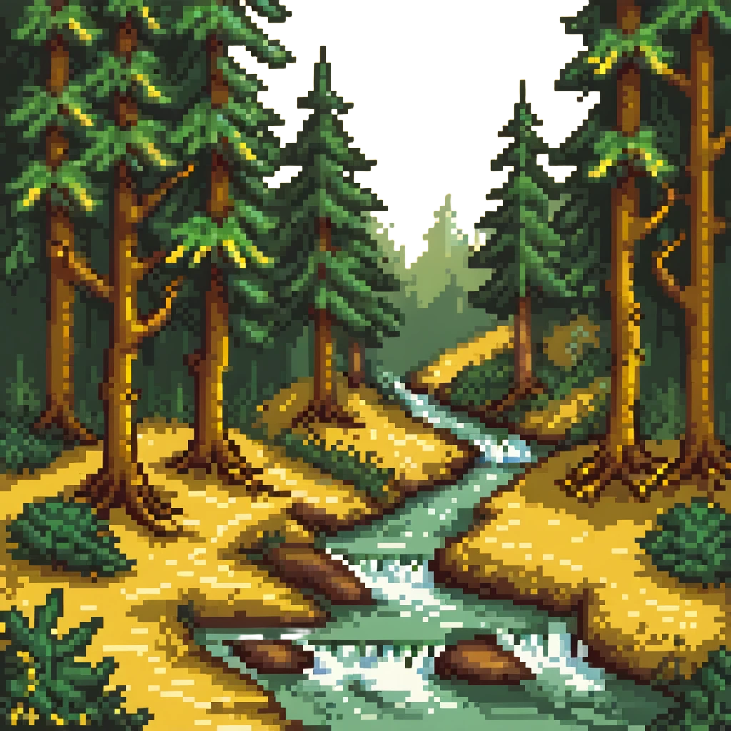 forest with a river stream through trees emoji