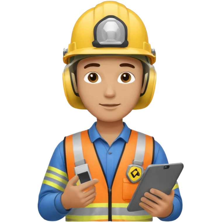 a guy wearing safety outfit with helmet holding a safety first tablet emoji