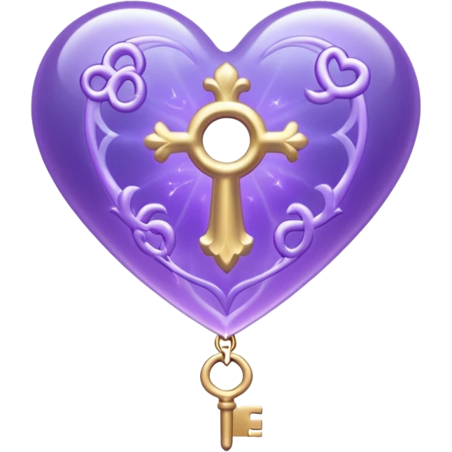 Purple ethereal occult heart floating, glowing key-like sigil at its center, veil-like mist, liminal mystical aesthetic emoji