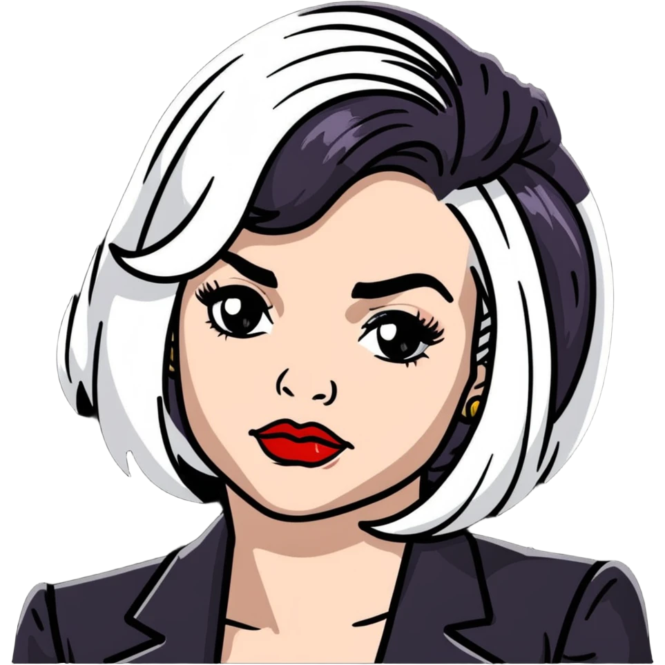 Moira Rose from Schitt's Creek saying "bébé" with dramatic facial expression, bold red lips, and black and white wig emoji
