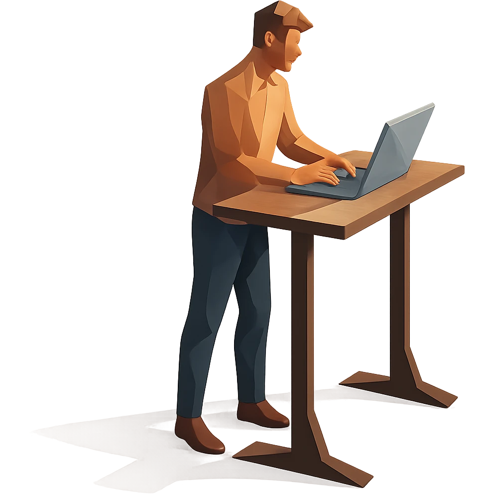 polygonal style working person at a standing desk emoji