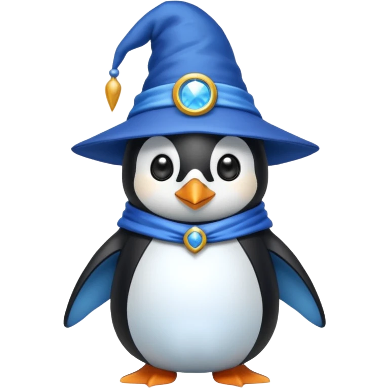 penguin wizard wearing a blue wizard hat emoji