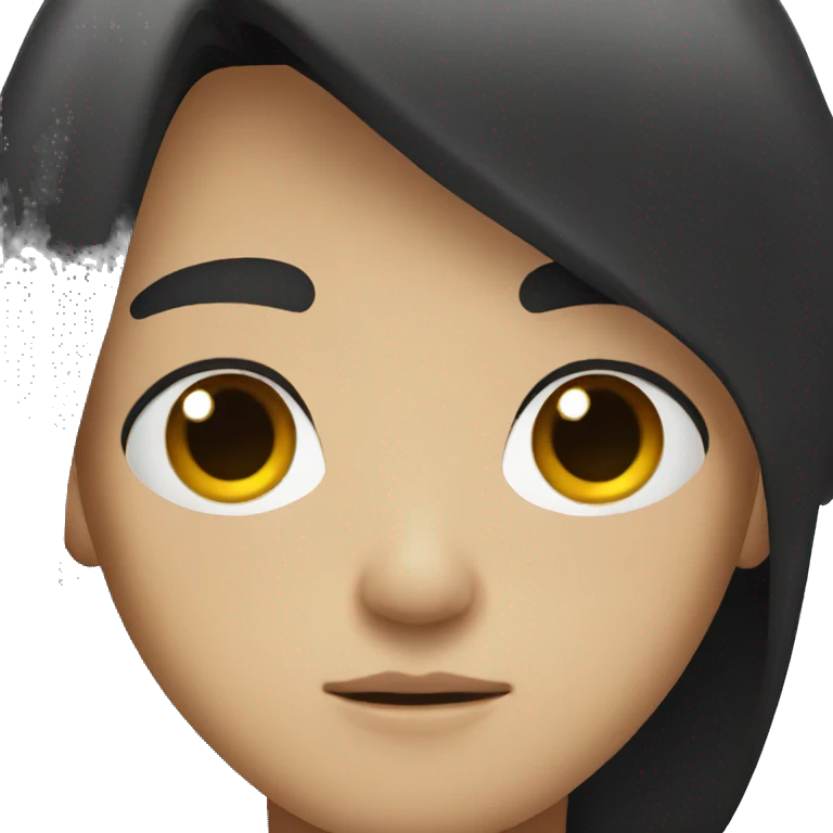 Long black hair teenager boy serious face emoji