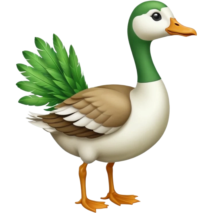 "Emoji of a running goose with a very long neck and two legs. 🪿 is the reference. The goose looks like a white goose dyed green, not a duck." emoji