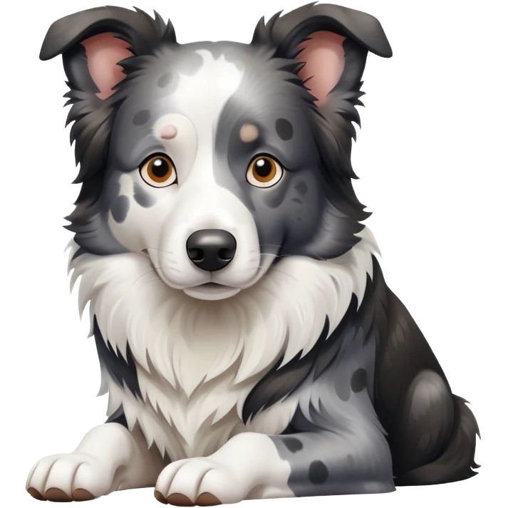 A sitting Border Collie with gray and white spots on its body emoji