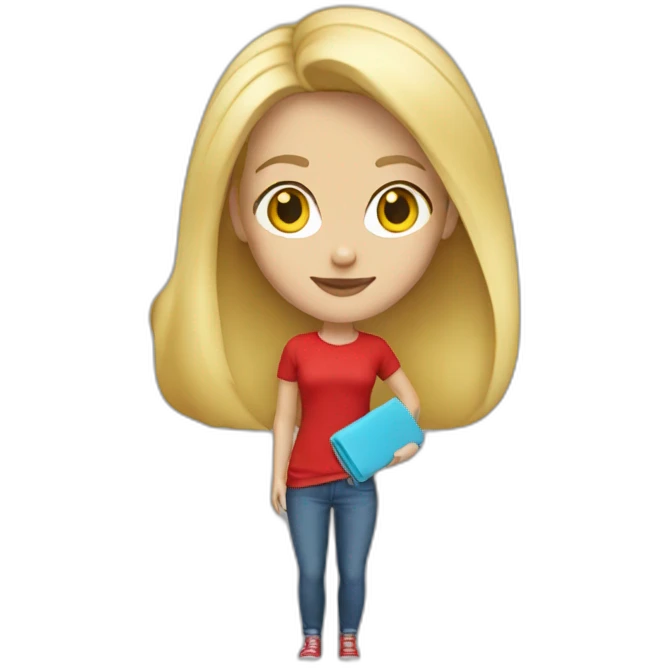 white blonde woman casual fashion red shirt emoji