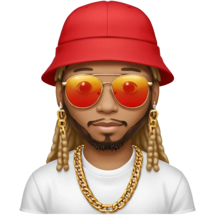 Lil jon wearing a red hat, white sunglasses, white t shirt and gold chain  emoji