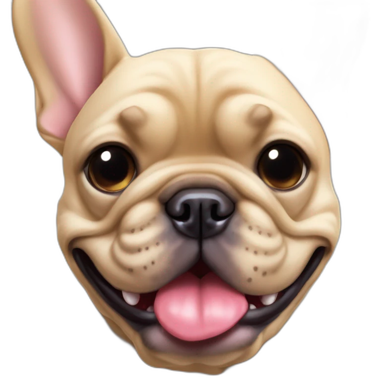 head shot of fat tan french bulldog with tongue out with dark jowels emoji