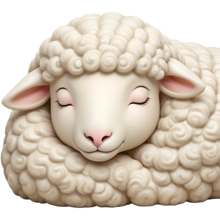 Meme-Worthy Cute Sleeping Sheep Portrait Emoji, Head resting peacefully with a contented smile, showcasing a robust build and a luxuriously soft white fleece, eyes shut in a serene, restful nap, Simplified yet hilariously adorable features, highly detailed, glowing with a soft, drowsy light, high shine, relaxed and utterly lovable, stylized with an air of playful laziness, bright and heartwarming, soft glowing outline, capturing the essence of a comically sleepy sheep, so meme-worthy it feels like it could instantly become the next viral sensation of adorable slumber! emoji