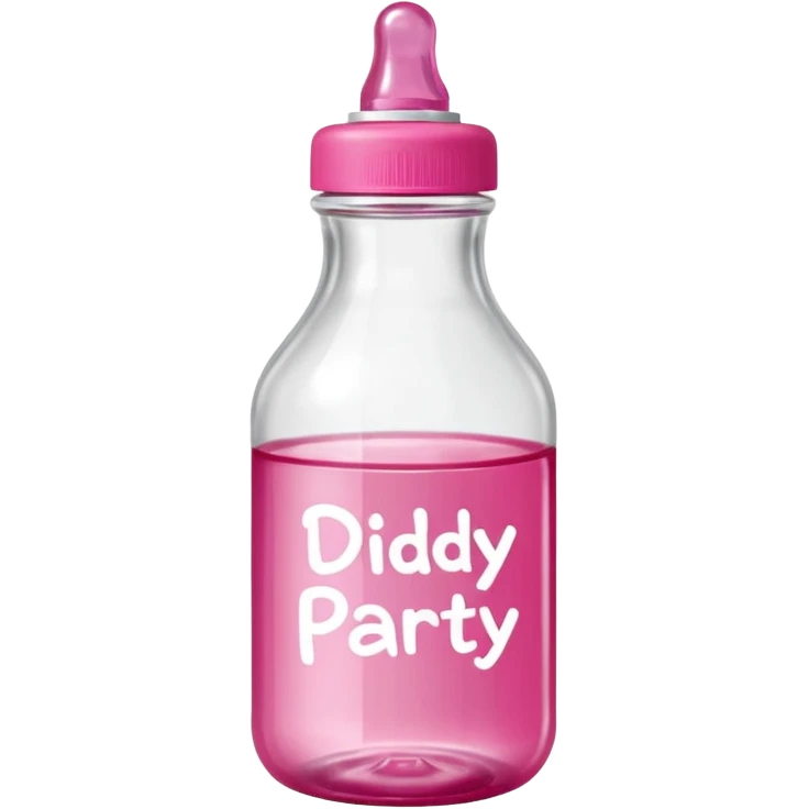 realistic baby oil style bottle pink cap pink logo clear bottle with berry logo with diddy party written and a berry on top bottle emoji