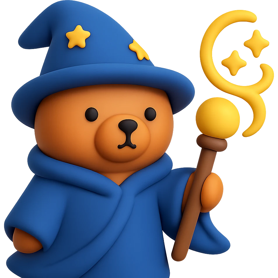 A bear wizard casting a spell with magical staff and flowing robes emoji