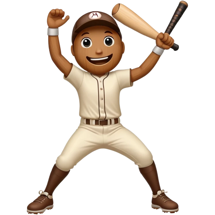 Animated baseball bat with a face, arms and legs doing a happy dance emoji