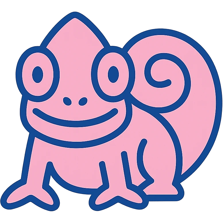 pink chameleon facing the camera, simplistic logo style emoji