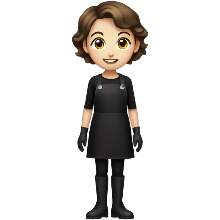 girl with short brown hair in black clothes in black gloves and apron emoji