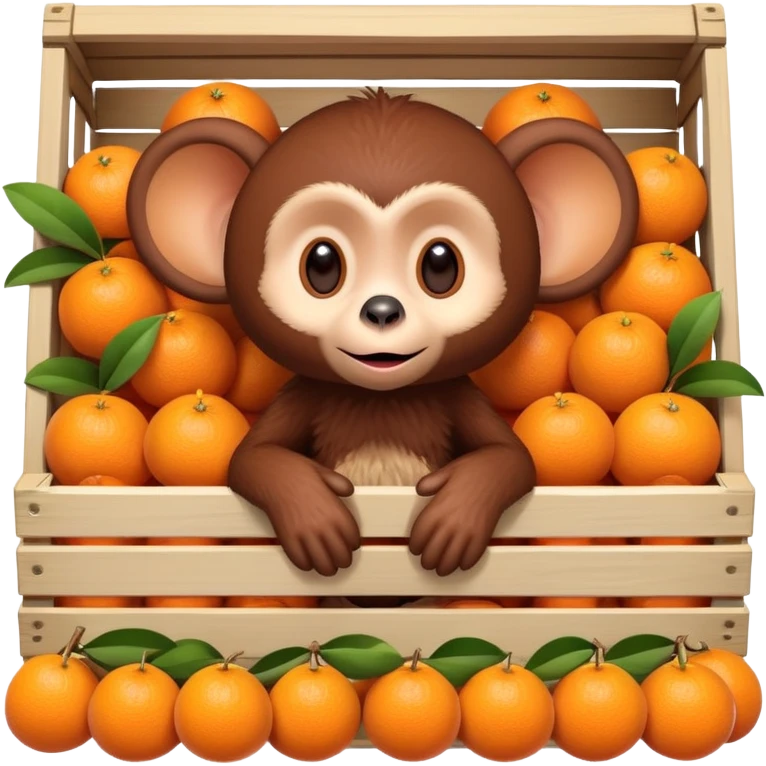 Cheburashka with big ears in a crate of oranges emoji
