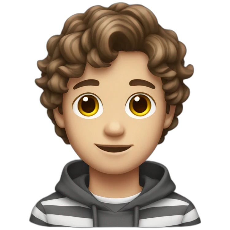 teenager boy brown wavy hair and dark gray striped sweater emoji