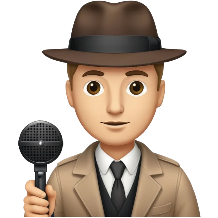 White guy. He must be in hat. Mafia but he holding a microphone and camera in hands. emoji