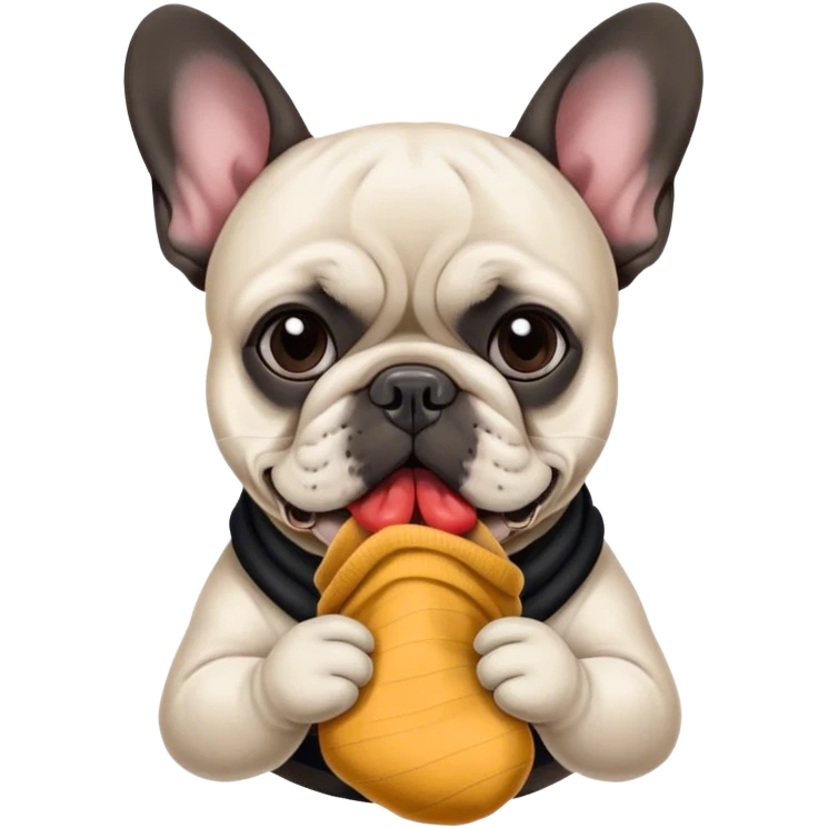 Black and white Bouledogue français eating a sock  emoji