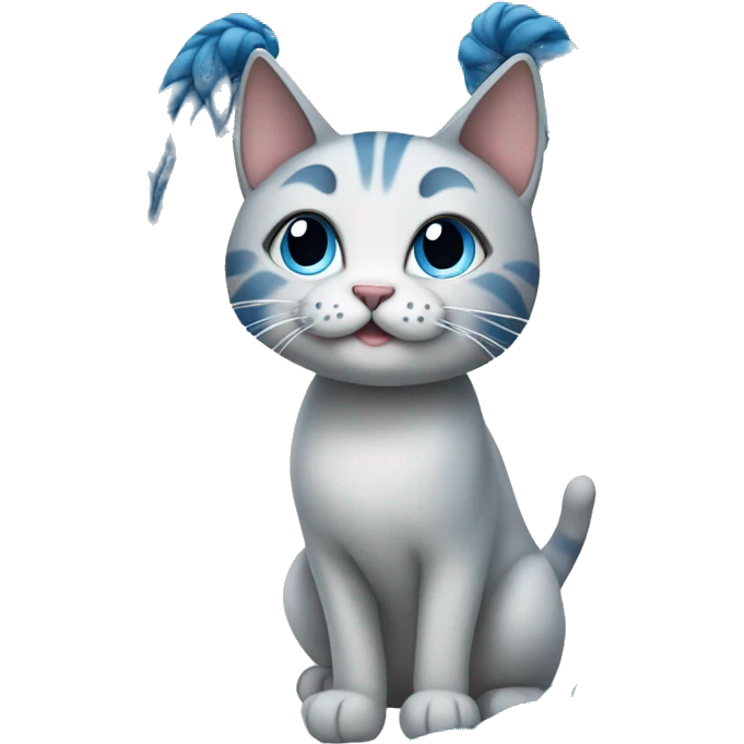 Cat with very long blue braids  emoji