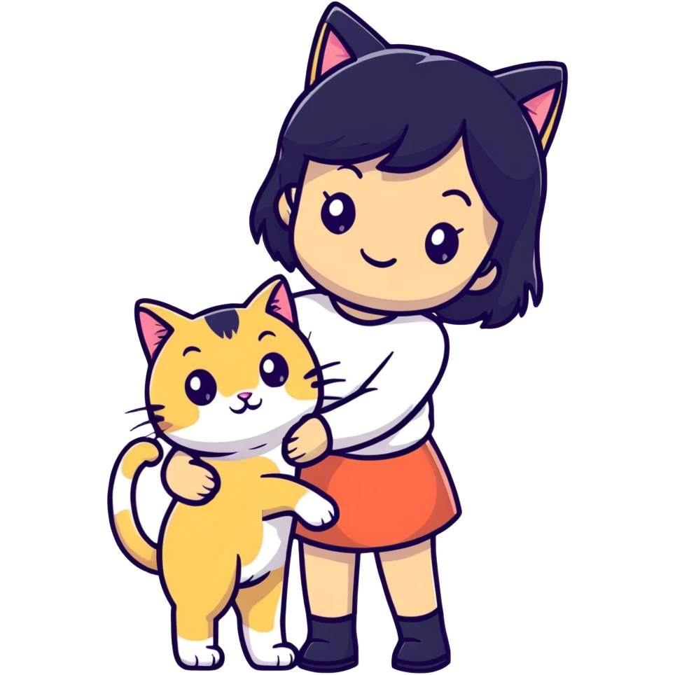 Black hair girl with blonde cat emoji