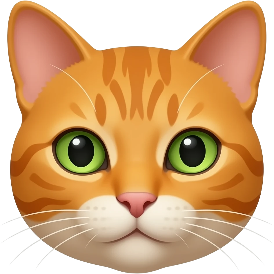 A male slim one-color orange cat head with lighter muzzle and green eyes emoji