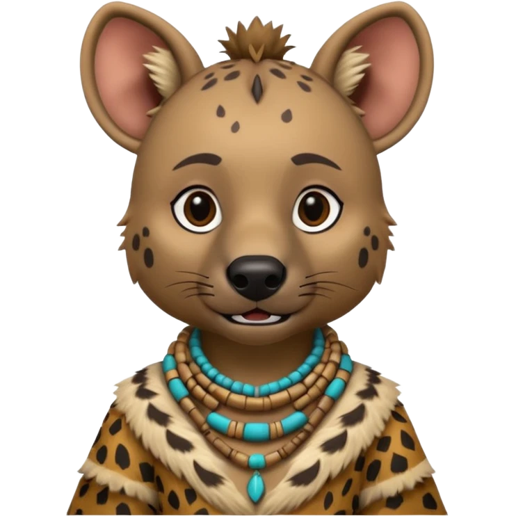 a-3d-cartoon-african-hyena-from-the-1800s-wearing-traditional-african-tribal-clothing,-calm-expression,-natural-background,-memoji-style-realism. emoji
