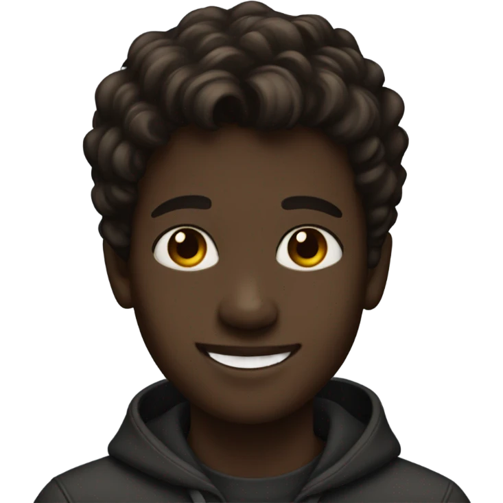 smiling boy with brown hair with black skin emoji