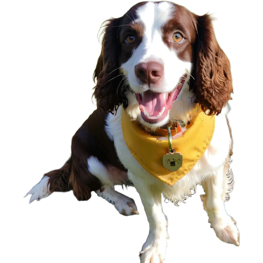 A Springer Spaniel with golden fur, smiling happily emoji