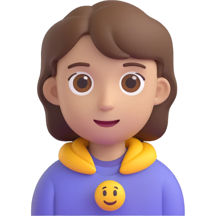 boy with brown hair and a middle part, emoji style emoji