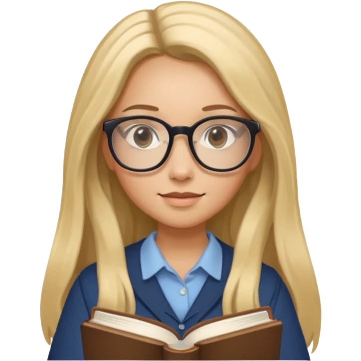 cewe rambut panjang ambis yang pake kacamata bawa buku emoji