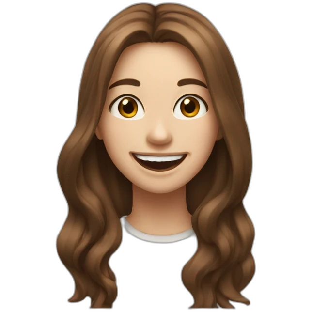 A 22 year old girl with long brown hair and white skin and brown eyes laughing emoji