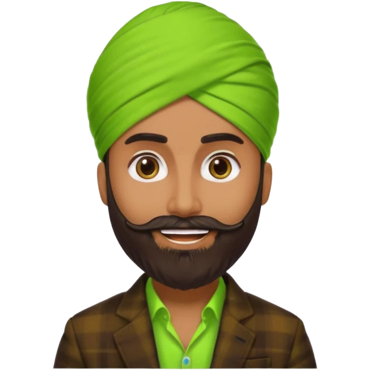 a pretty bratz emoji that looks like a bearded Akshay kumar wearing a neon green turban. Wearing a dark brown flannel blazer with black tshirt underneath.
he should resemble akshay kumar. smiling big emoji