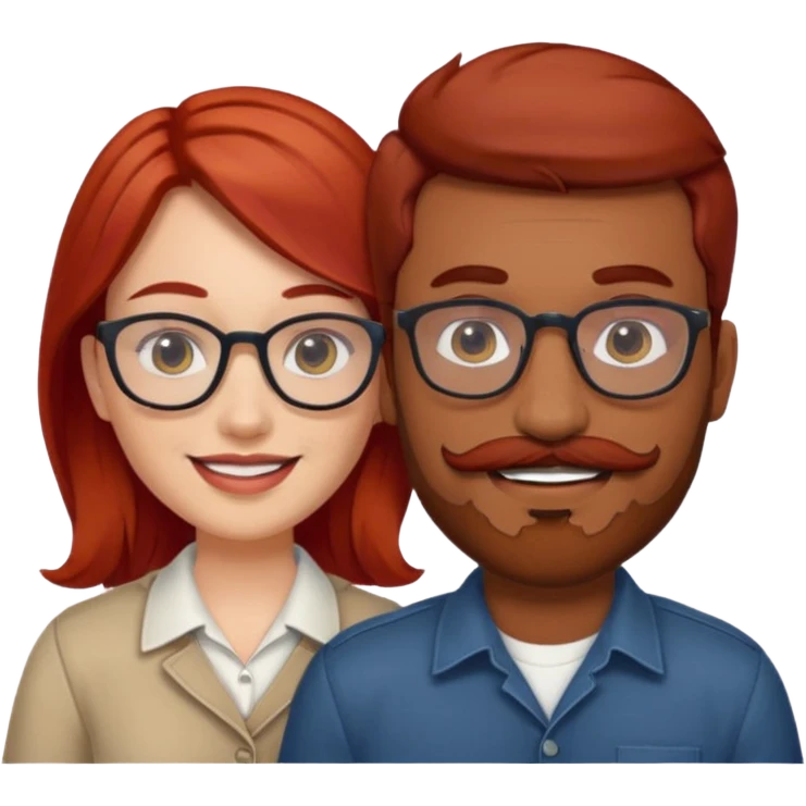 White red hair girl and brown indian guy with moustache and beard with glasses couples emoji
