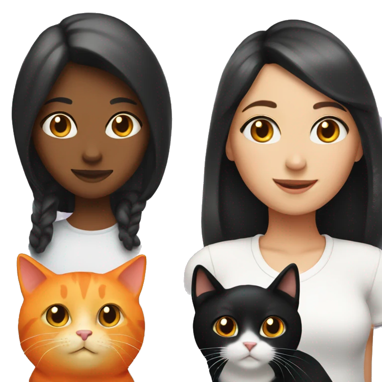 Girl with one orange cat and one black and white Cat emoji